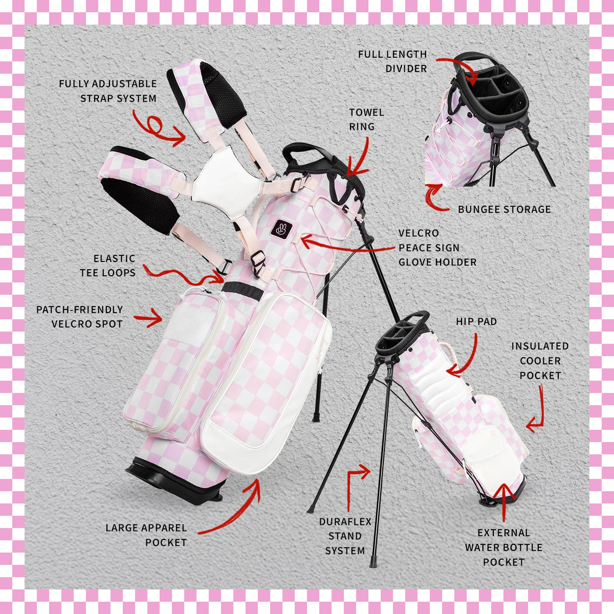 Recess Kids Golf Bag | Pink/White Checker