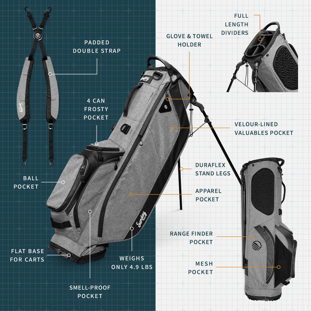 Ryder | Heather Gray Full Size Stand Bag