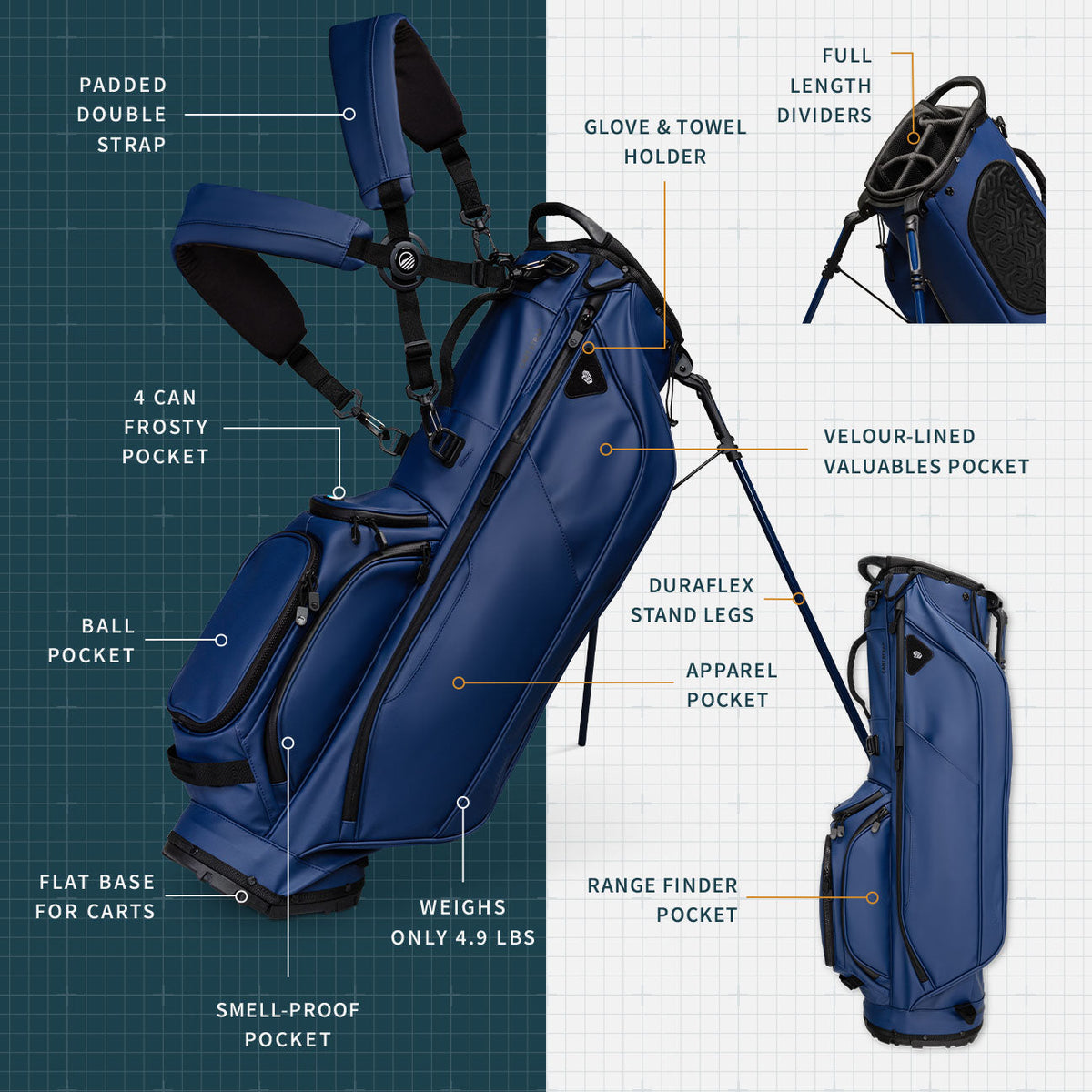 Ryder S-Class | Navy Vegan Leather Full Size Stand Bag